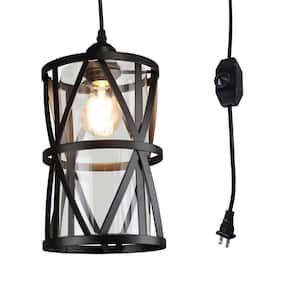 6.9 in. W x 6.9 in. D Industrial Black Cage Plug in 1-light Pendant Light for Kitchen Island (Bulb Not Included)