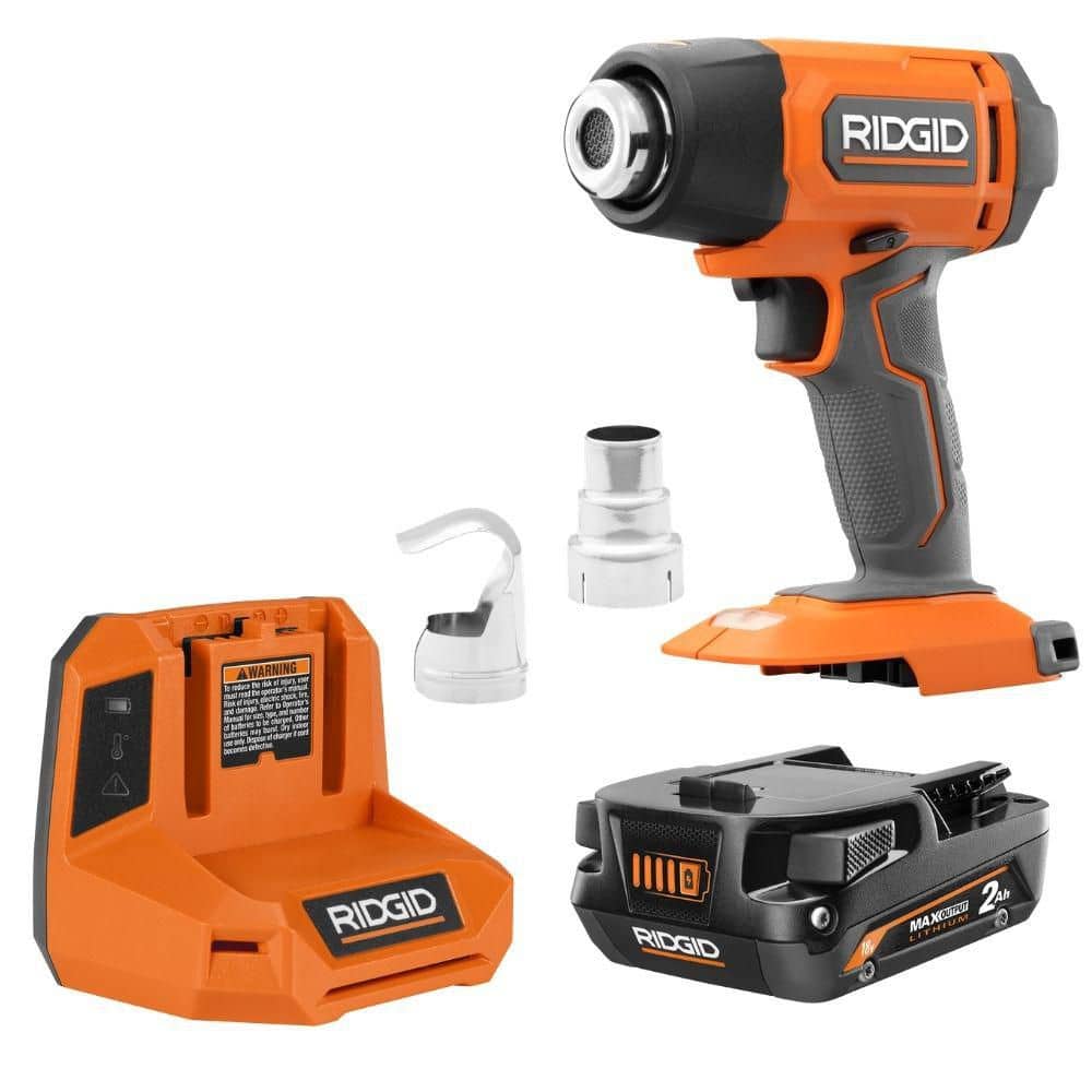 RIDGID 18V Cordless Compact Heat Gun Kit with 2.0 Ah Max Output Battery and Charger (R860435KSBT)