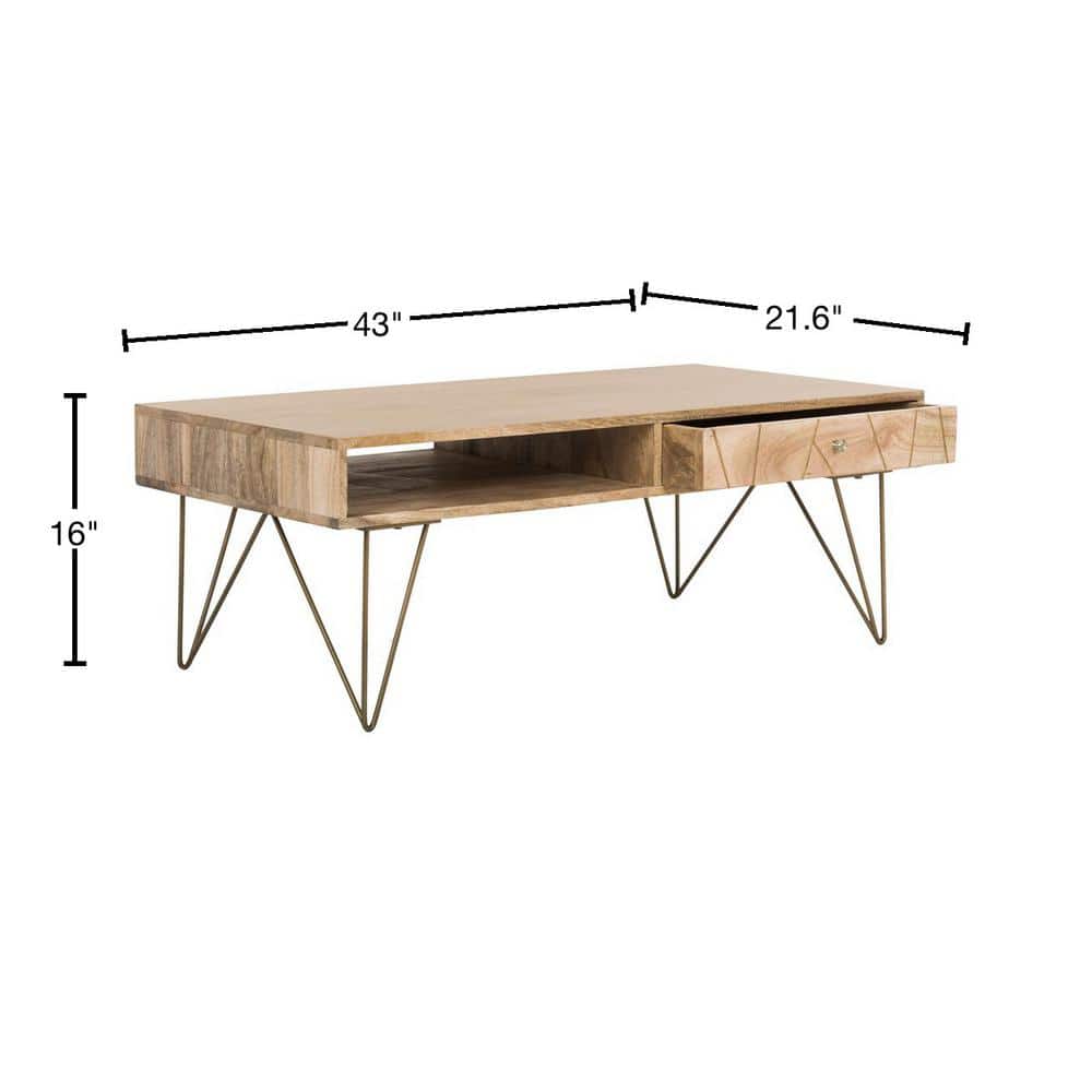 Transitional Mango Wood Rectangular Coffee Table with Storage