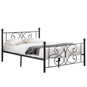 Elegant Bed Frame, Black Metal Frame Queen Size Platform Bed With Headboards Mattress Foundation Steel