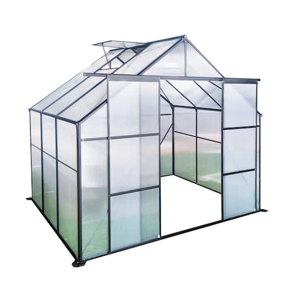 Unbranded 96 in. x 72 in. Greenhouse with Sliding Doors, Aluminum, and Galvanized Base for All-Season Outdoor Gardening