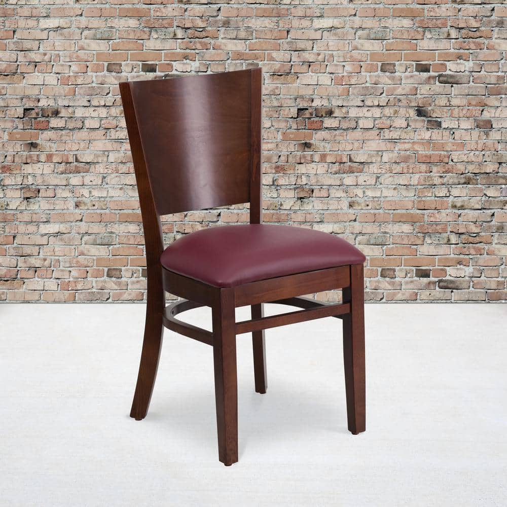 Elegant Walnut Wood Side Chair with Burgundy Vinyl Seat