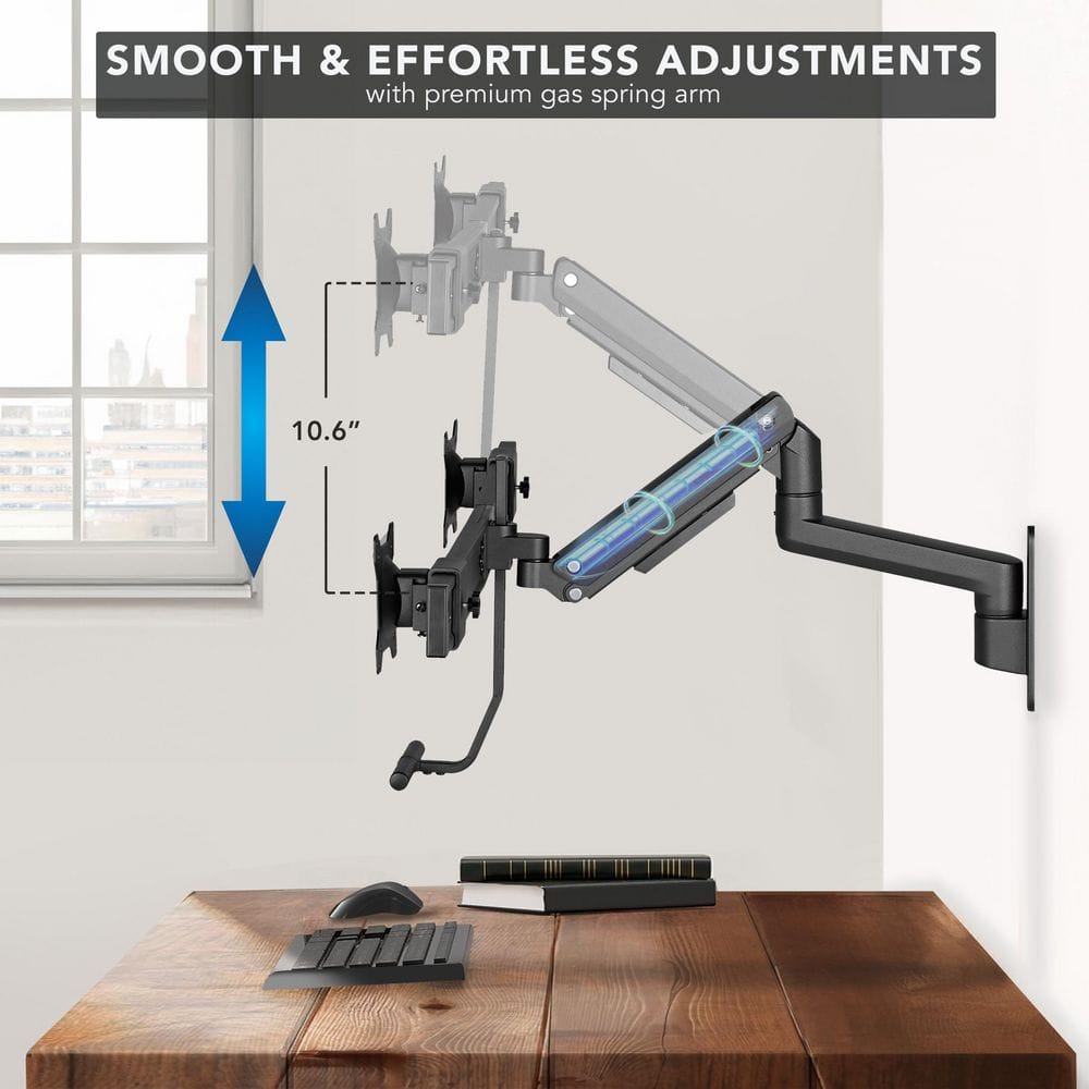 Mount-It! Dual Monitor Wall Mount with Gas Spring Arm and Crossbar for monitors up to 32" | holds up to 19.8 lbs per monitor | MI-12010 - Thumbnail 5