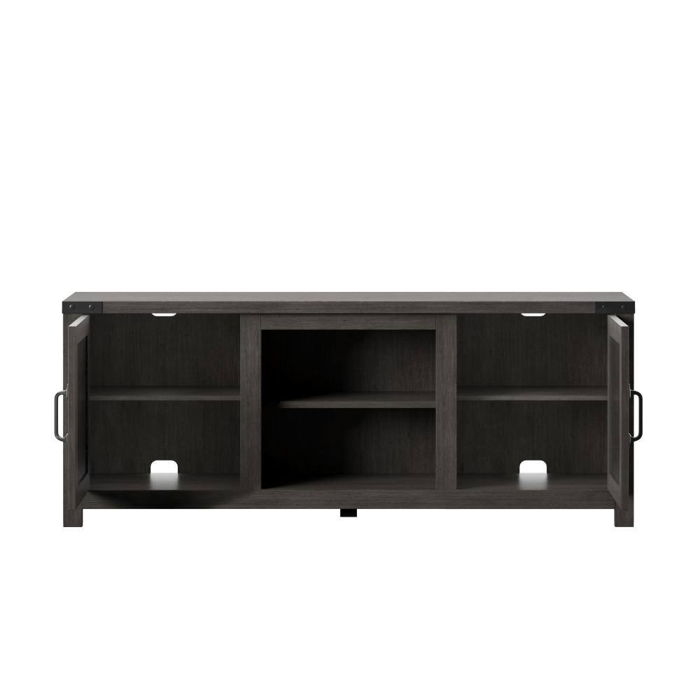Weathered Gray 60" TV Stand with Planked Doors and Nail Head Details