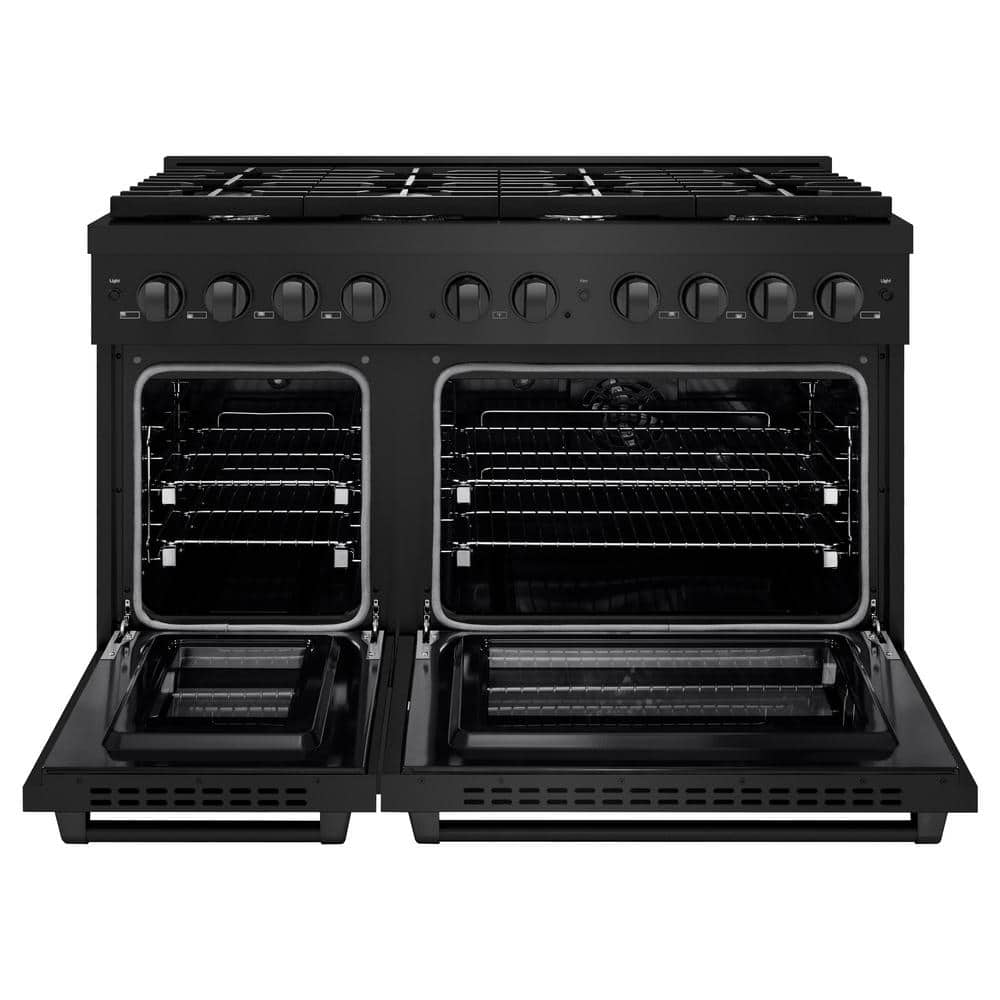 48" Black Stainless Steel Dual Fuel Convection Range with 8 Burners