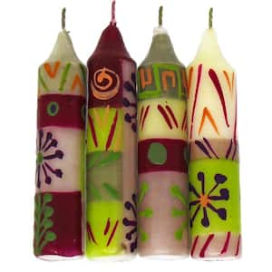 Hand-Painted Dinner or Shabbat Candles in Green, Set of 4 (Kileo Design)