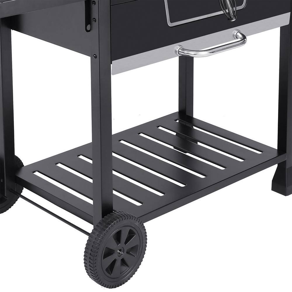 Charcoal Grill with 2 Side Tables in Black - 3