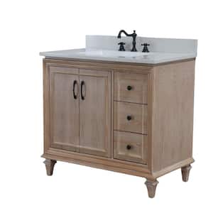37 in. W x 22 in. D x 36 in. H Single Bath Vanity in Weathered Neutral w White Engineered Quartz Top w White Rect. Basin