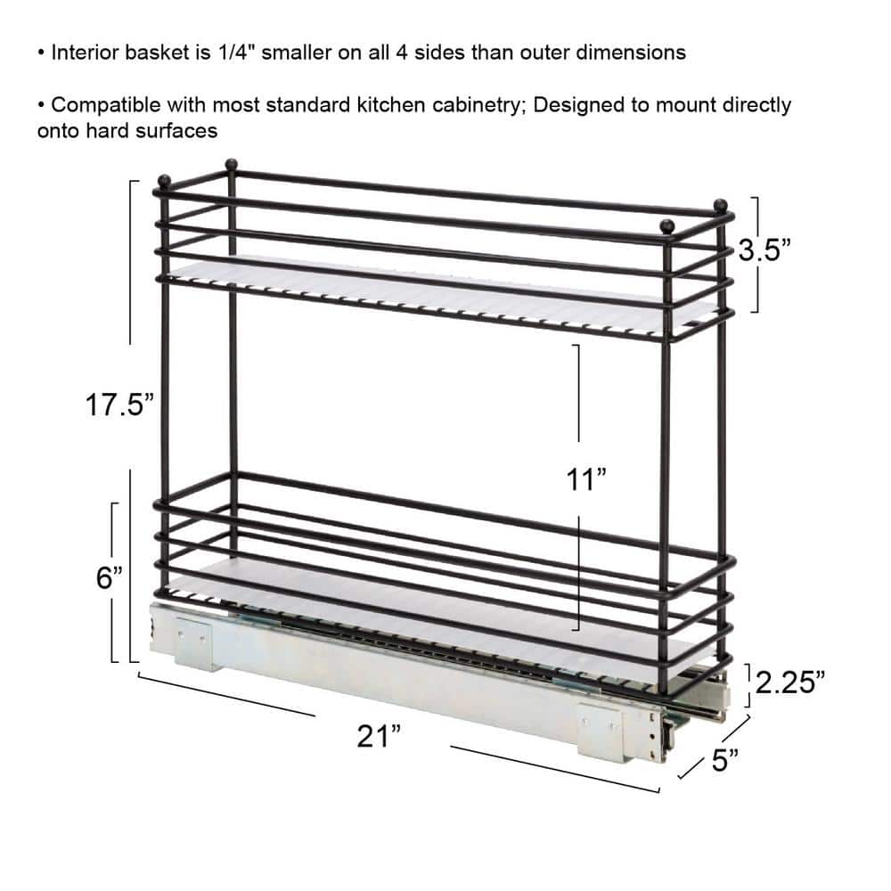 Black 2-Tier Steel Sliding Cabinet Organizer with Plastic Liners