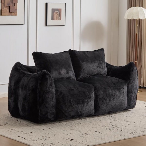 Nestfair 75.2 in. W Round Arm Artificial Rabbit Fur Rectangle Sofa
