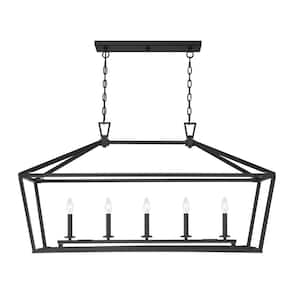 Townsend 44 in. W x 23.5 in. H 5-Light Matte Black Linear Chandelier with Metal Cage Frame