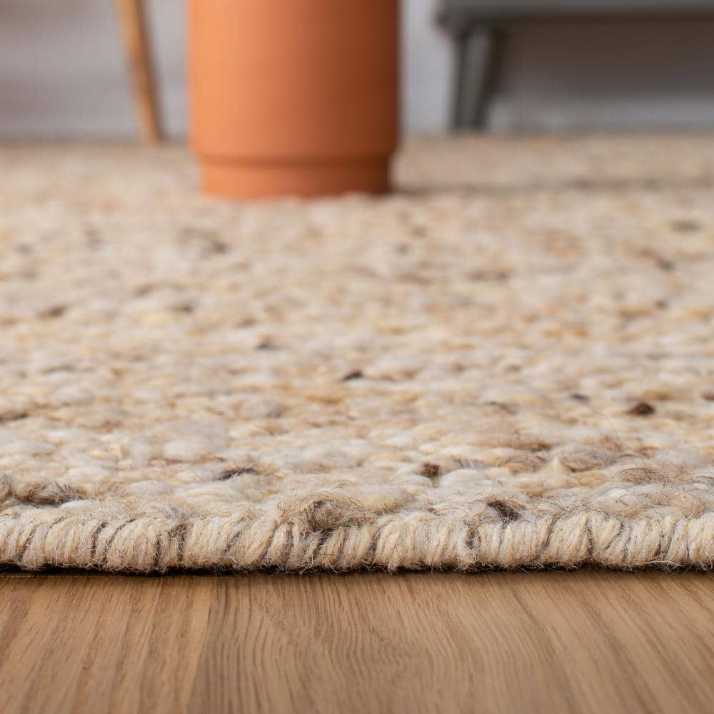 Beige Handwoven Wool Rectangular Area Rug 5' x 8'