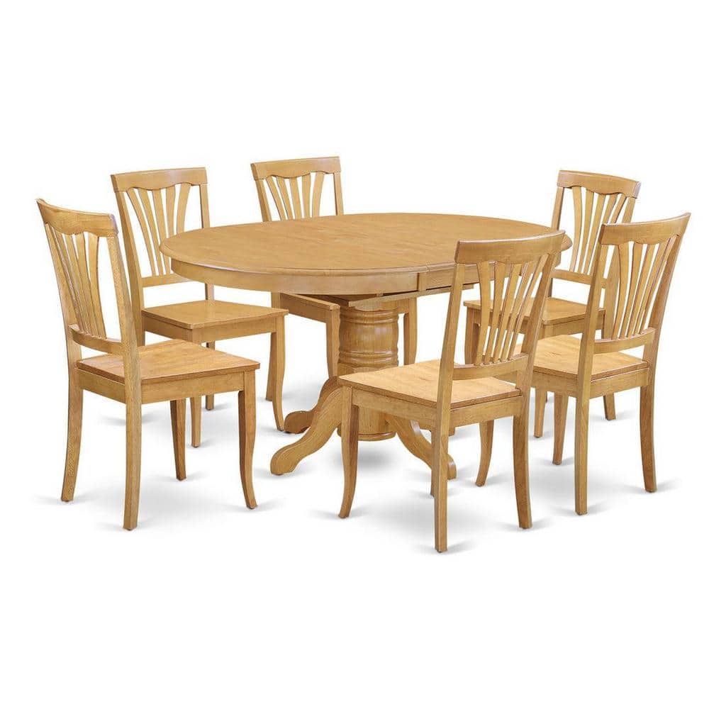 Natural Oak Finish 7-Piece Oval Dining Table Set with High Back Chairs
