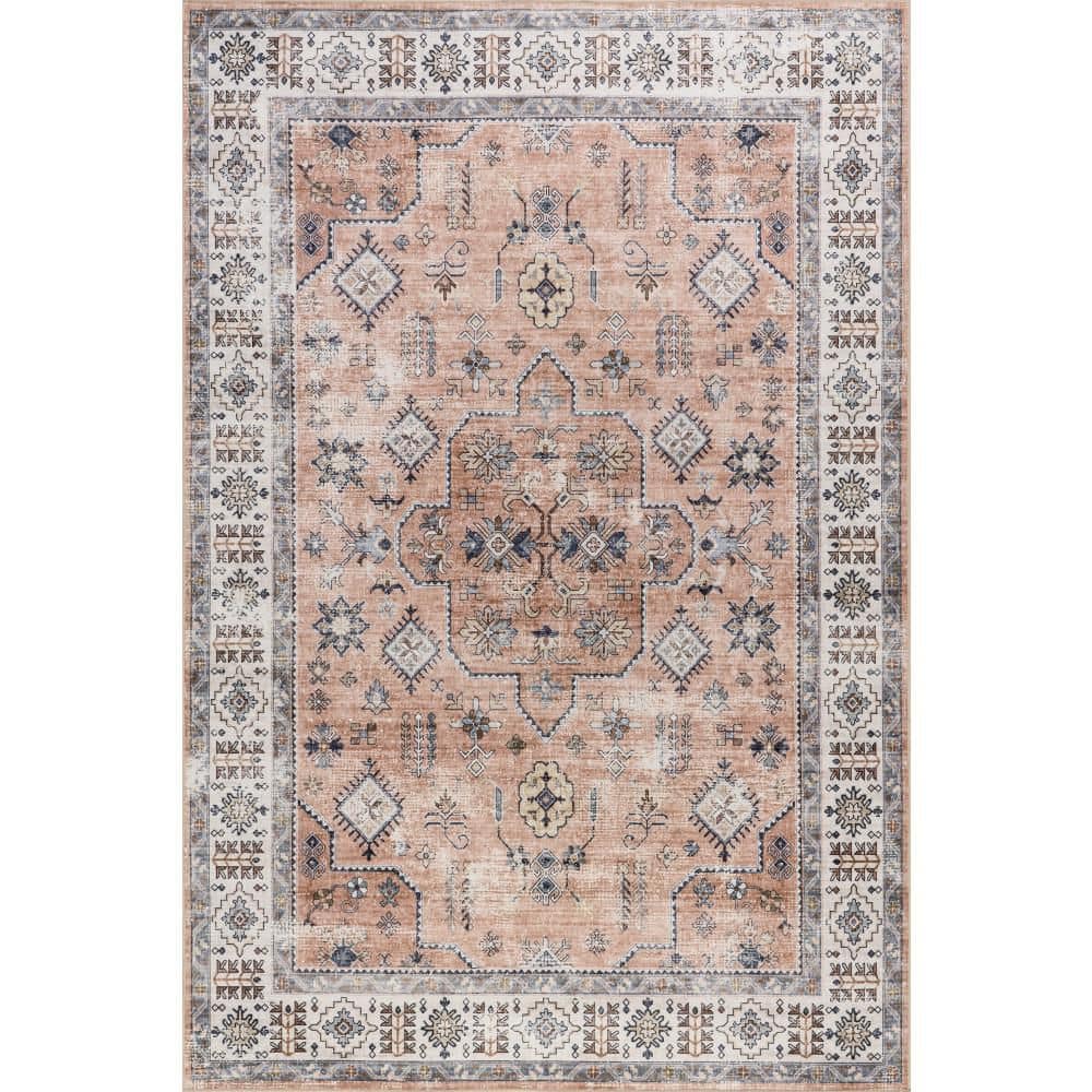 nuLOOM Darla Medallion Washable Peach 9 ft. x 12 ft. Indoor Area