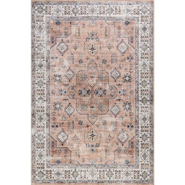Darla Medallion Washable Peach 9 ft. x 12 ft. Indoor Area Rug