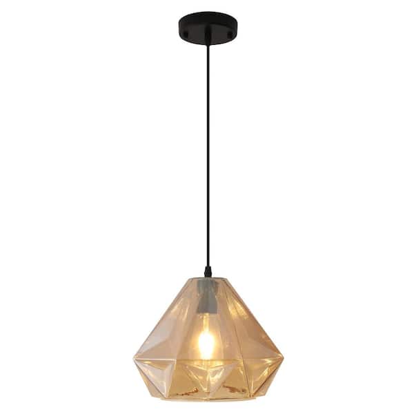 ADSENSTY 1-Light Amber Pendant Light with Glass Shade, No Bulbs Included
