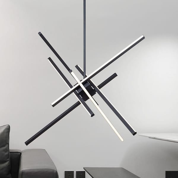 40-Watt 6-Light Dimmable Integrated LED Matte Black Sputnik, Tubed Linear, Cylinder Chandelier for Dining Room