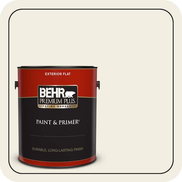 BEHR PREMIUM PLUS 1 gal. #YL-W05 Swiss Coffee Flat Exterior Paint & Primer