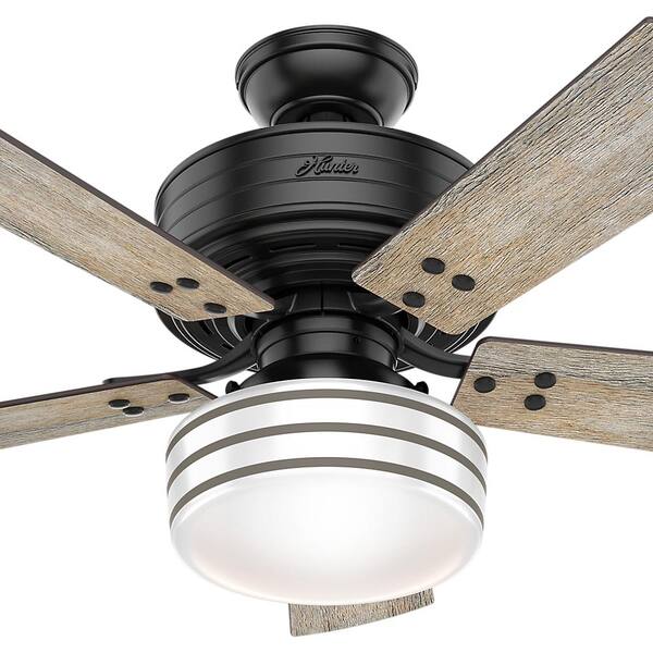 Hunter Cedar Key 44 In Indoor Outdoor Matte Black Ceiling Fan With Light Kit And Handheld Remote Control 54149 The Home Depot - Black Flush Mount Outdoor Ceiling Fan With Light