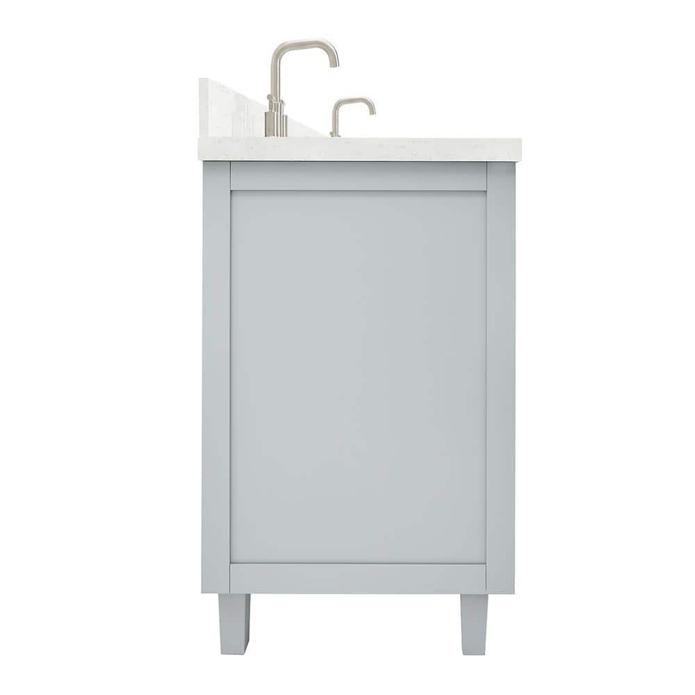 Gray Wood Double Sink Freestanding Vanity with Quartz Top