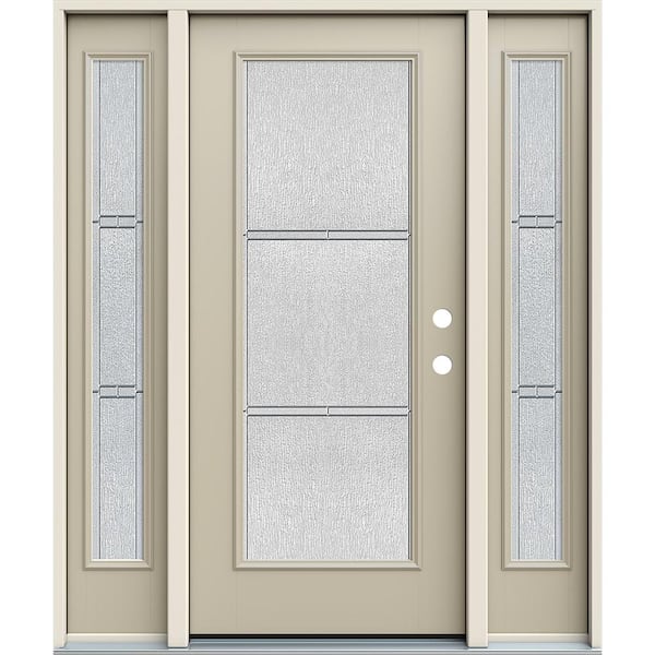 JELD-WEN 60 in. x 80 in. Left-Hand Full Lite Eastfield Decorative Glass Desert Sand Fiberglass Prehung Front Door w/Sidelites