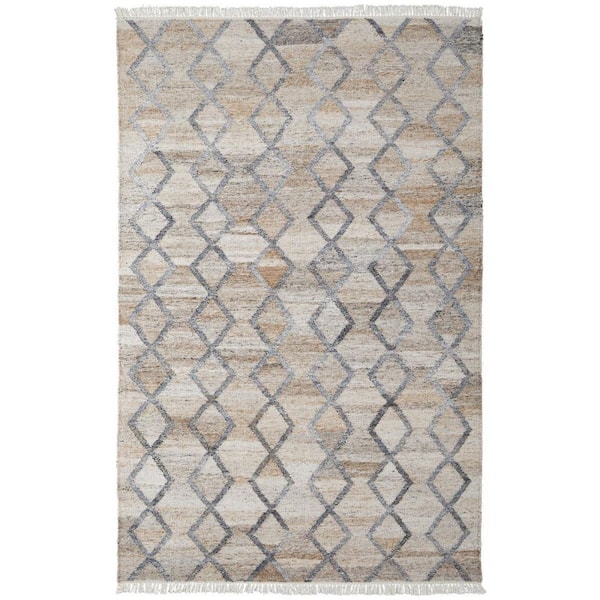 HomeRoots 2 ft. x 8 ft. Gray, Ivory Geometric Area Rug