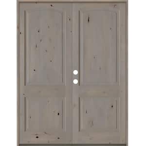60 in. x 96 in. Knotty Alder 2 Panel Right-Hand/Inswing Grey Stain Double Wood Prehung Front Door