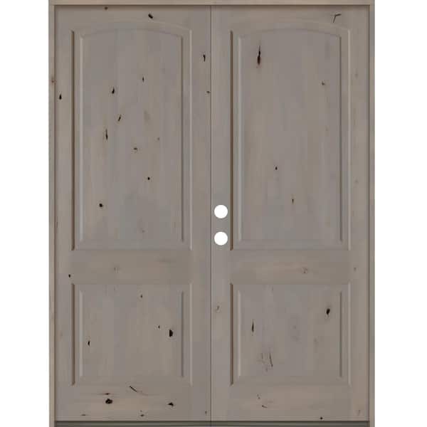 Krosswood Doors 60 in. x 96 in. Knotty Alder 2 Panel Right-Hand/Inswing Grey Stain Double Wood Prehung Front Door