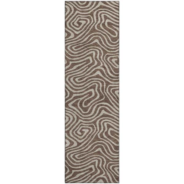 Mayfield Premium Machine Washable Abstract AMF1020 Brown 2 ft. 3 in. x 7 ft. 6 in. Runner Rug