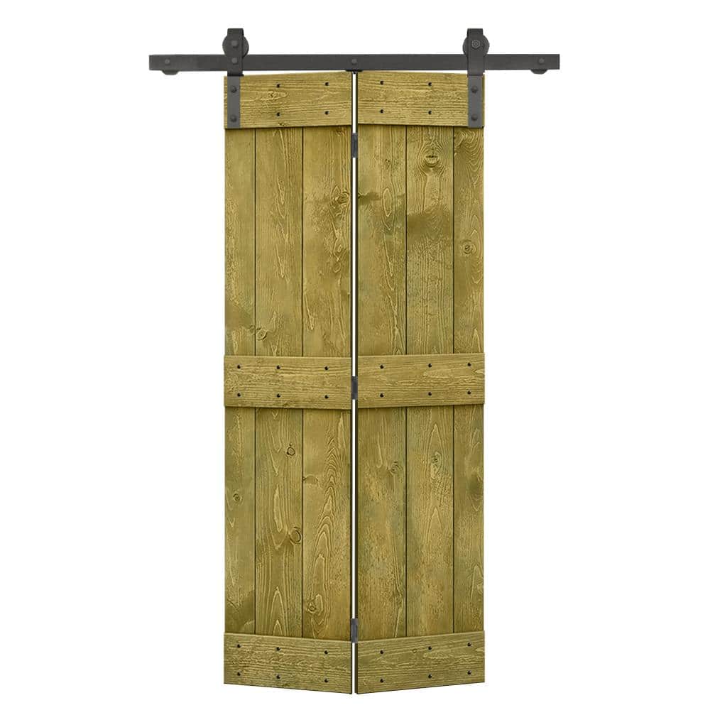 20 in. x 80 in. Mid-Bar Series Solid Core Jungle Green Stained DIY Wood Bi-fold Door with Sliding Hardware Kit price history on PriceWatchPro