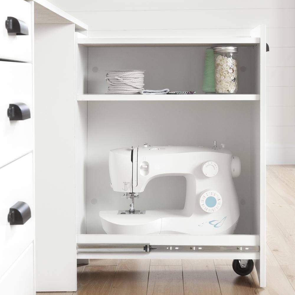 Pure White Sewing Craft Table with Storage and Drawers