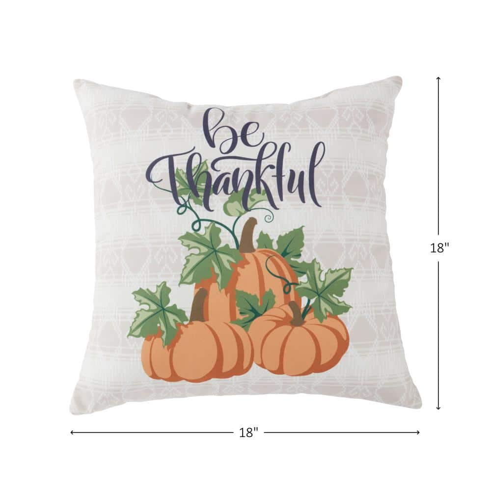Be Thankful Fall Graphic Cotton Throw Pillow with Pumpkins