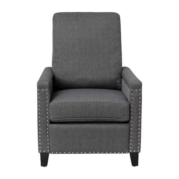 Taylor + Logan 27 in. W Gray Upholstered Transitional Style Pillow Back Recliner with Accent Nail Trim and Pushback Recline, Light Gray