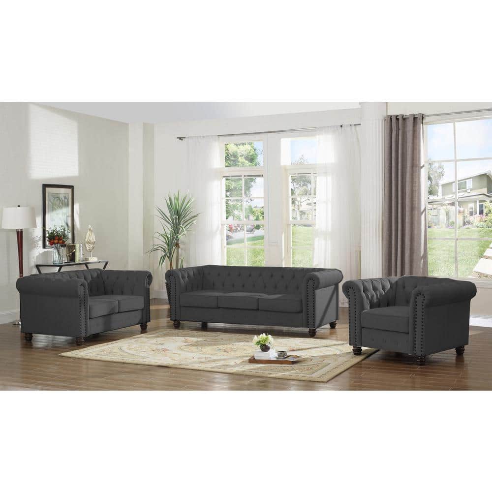 Charcoal Velvet Flared Arm Wood Accent Chair with Tufted Back