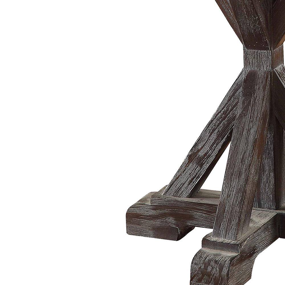 Romina Weathered Espresso Pine Wood & White Marble End Table