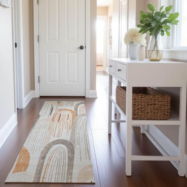 Mayfield Premium Machine Washable Abstract AMF1588 Ivory 2 ft. 3 in. x 7 ft. 6 in. Runner Rug