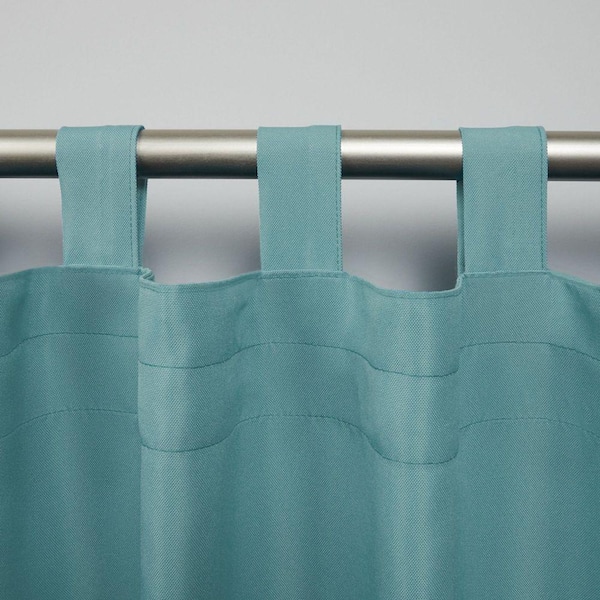 Cabana Teal Solid Light Filtering Hook-and-Loop Tab Indoor/Outdoor Curtain, 54 in. W x 84 in. L (Set of 2)