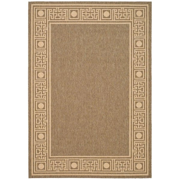 SAFAVIEH Courtyard Dark Beige/Beige 7 ft. x 10 ft. Geometric Indoor/Outdoor Patio  Area Rug