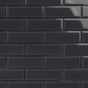 Danvers Charcoal Black 3.93 in. x 11.81 in. Polished Beveled Ceramic Subway Wall Tile (12.91 sq. ft./Case)