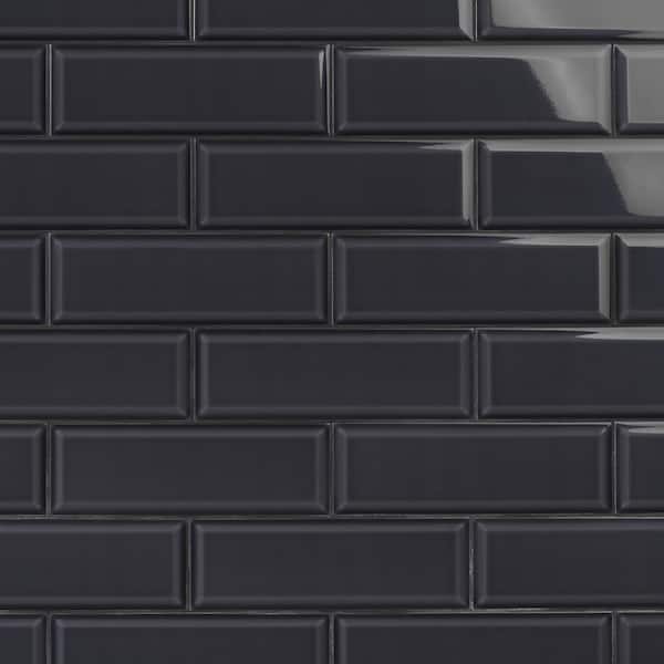 Ivy Hill Tile Danvers Charcoal Black 3.93 in. x 11.81 in. Polished Beveled Ceramic Subway Wall Tile (12.91 sq. ft./Case)