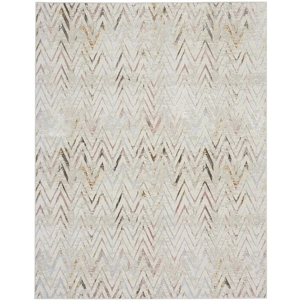 9 ft. x 12 ft. Blue Chevron Washable Area Rug