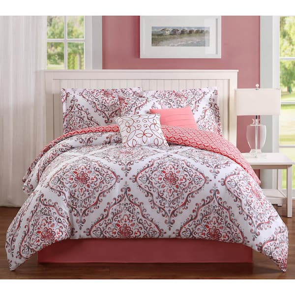 Unbranded Studio 7-Piece Coral/Gray/White King Comforter Set