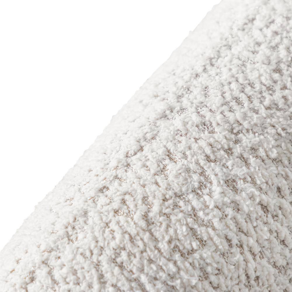Off-White Boucle Fabric Curved Loveseat with Wooden Legs