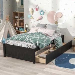 Espresso Brown Wood Frame Twin Size Platform Bed with 2-Drawers Storage