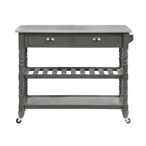 French Country Wirebrush Dark Gray Steel Top Kitchen Cart with Towel Bar