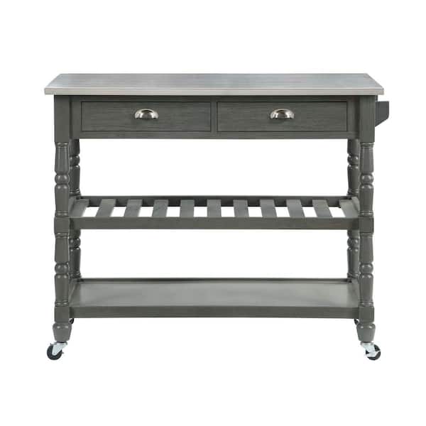 Convenience Concepts French Country Wirebrush Dark Gray Steel Top Kitchen Cart with Towel Bar