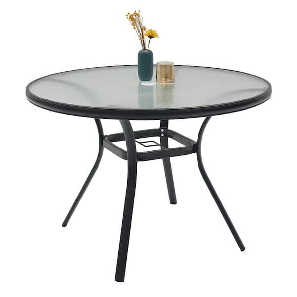 Anmutig 40 in. Round Glass Outdoor Dining Table