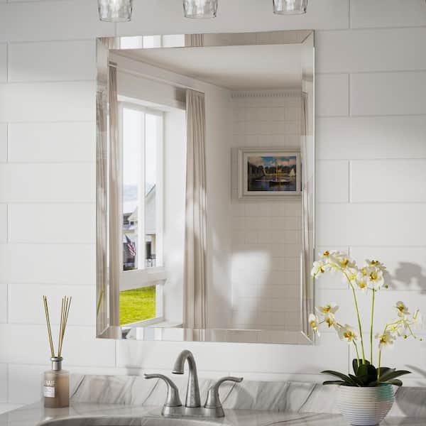 KeonJinn 16 in. W x 24 in. H Rectangular Beveled Frameless Wall Mount Bathroom Vanity Mirror Decorative Wall Accent Mirror