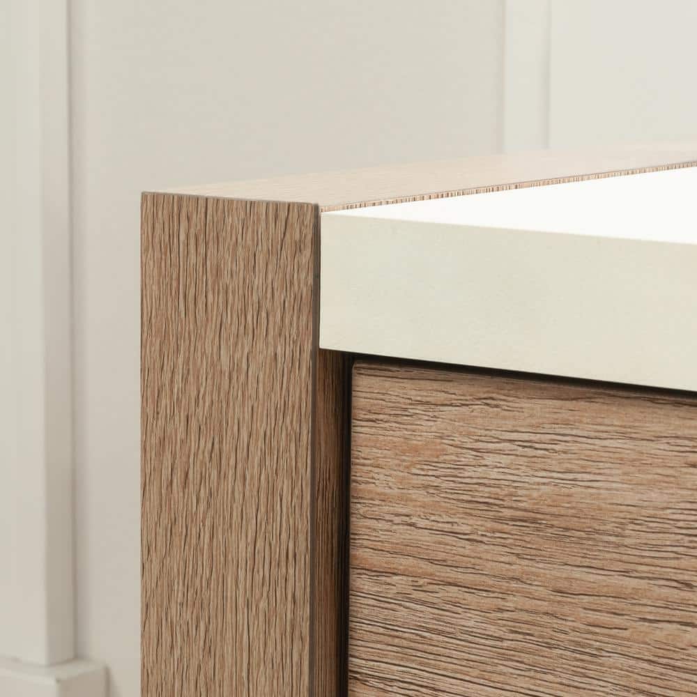 Brushed Oak 2-Drawer Lockable Lateral File Cabinet with Pebble White Accent