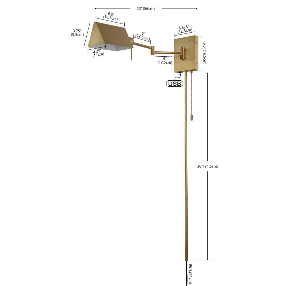 Arlo Brass Gold 22" Swing Arm LED Wall Sconce with Metal Shade